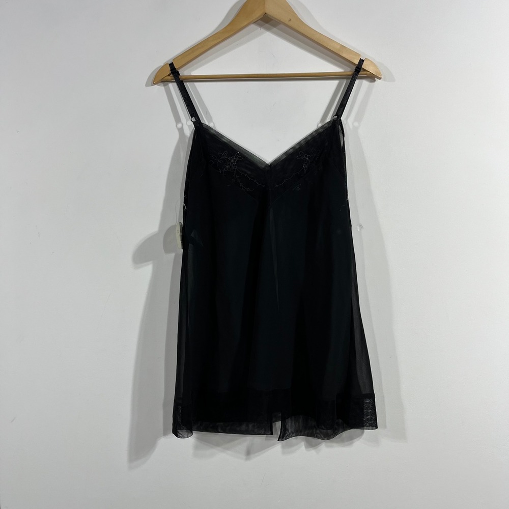 ValerieStevens VTG Babydoll Y2K Black Sheer Slip Dress Floral Embroidered Medium - Picture 3 of 9